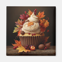 Herfst Cupcake met kleurrijke herfstbladeren