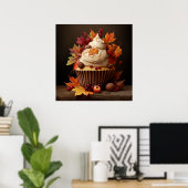 Herfst Cupcake met kleurrijke herfstbladeren Poster (Thuiskantoor)
