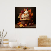 Herfst Cupcake met kleurrijke herfstbladeren Poster (Keuken)