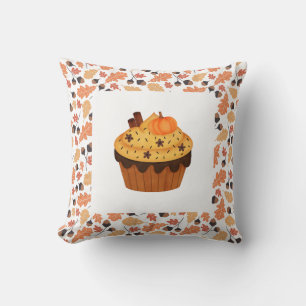 Herfst Cupcake met Oranje Bladeren Boerderijstijl Kussen