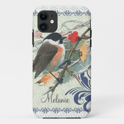 Herfst Cute Bird Sitting on Branch Case-Mate iPhone Case (Achterkant)