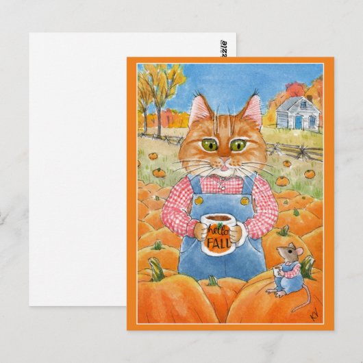 herfst Cute Cat Mouse pomkin Briefkaart (Voorkant / Achterkant)