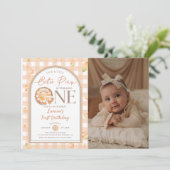 Herfst Cutie Pie Pompoen Gingham 1e verjaardag fot Kaart (Staand voorkant)