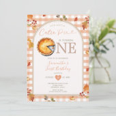 Herfst Cutie Pie Rustiek Sinaasappel Gingham 1e Ve Kaart (Staand voorkant)