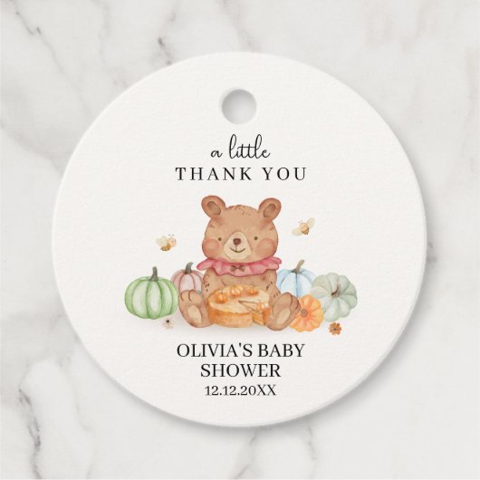 Herfst Cutie Pumpkin Pie Teddy Bear Baby shower Bedankjes Labels (Voorkant)
