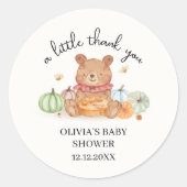 Herfst Cutie Pumpkin Pie Teddy Bear Baby shower Ronde Sticker (Voorkant)