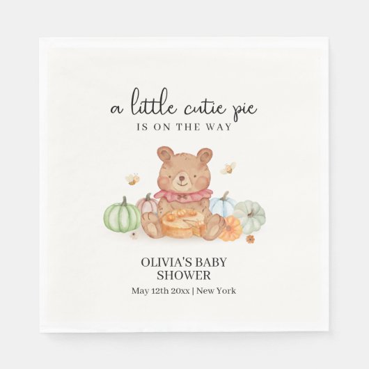 Herfst Cutie Pumpkin Pie Teddy Bear Baby shower Servet (Voorkant)
