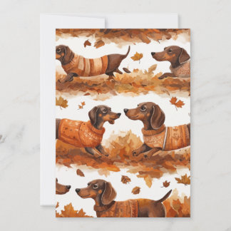 Herfst Dachshonden Patroon-Handgetekende Honden Bedankkaart