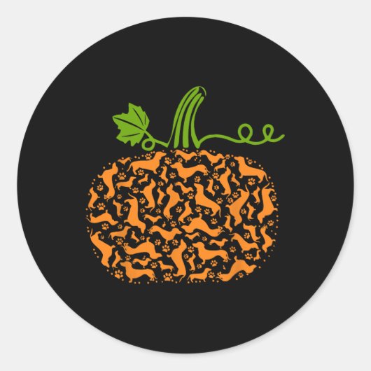 Herfst Dachshund Doxin Pumpkin Fun Halloween Dog L Ronde Sticker (Voorkant)