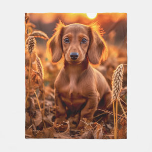 Herfst Dachshund Pup Fleece Deken