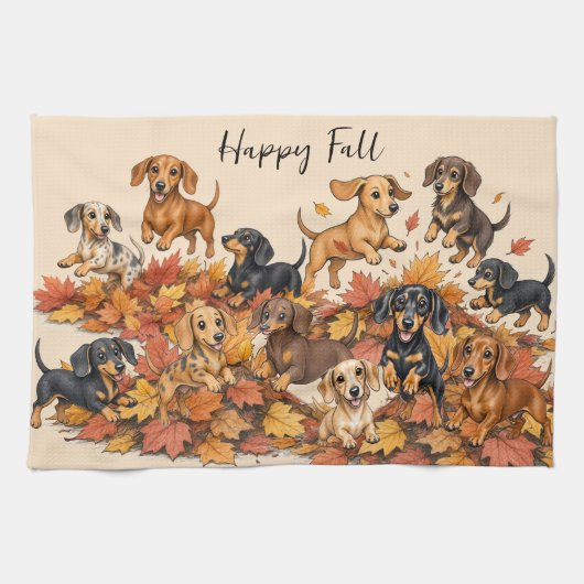 Herfst Dachshund Puppy's Theedoek (Horizontaal)
