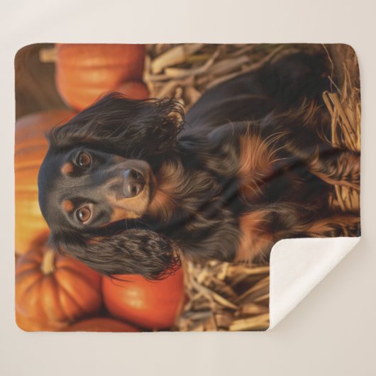 Herfst Dachshund Sherpa Deken (Voorkant (horizontaal))