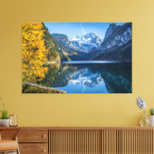 Herfst Dachstein Mountain Reflecterend in Gosausee Canvas Afdruk (Insitu (Woonkamer))