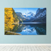 Herfst Dachstein Mountain Reflecterend in Gosausee Canvas Afdruk (Insitu (Houten vloer))
