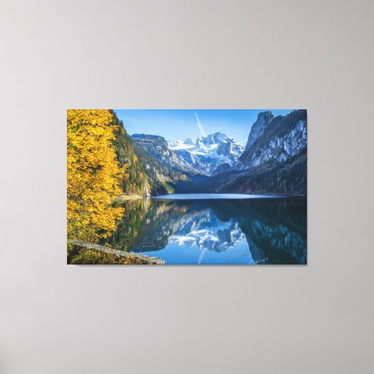 Herfst Dachstein Mountain Reflecterend in Gosausee Canvas Afdruk (Voorkant)