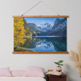 Herfst Dachstein Mountain Reflecterend in Gosausee Hangend Wandkleed