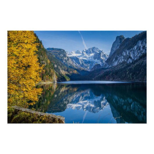 Herfst Dachstein Mountain Reflecterend in Gosausee Perfect Poster (Voorkant)