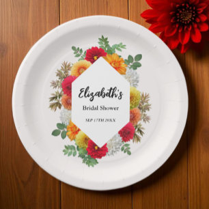 Herfst Dahlia Bloem Bruiloft Bridal Shower Papieren Bordje