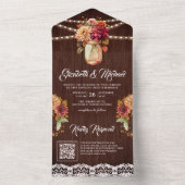 Herfst Dahlia Bloem Mason Pot QR Code Houten Bruil All In One Uitnodiging (Binnen)