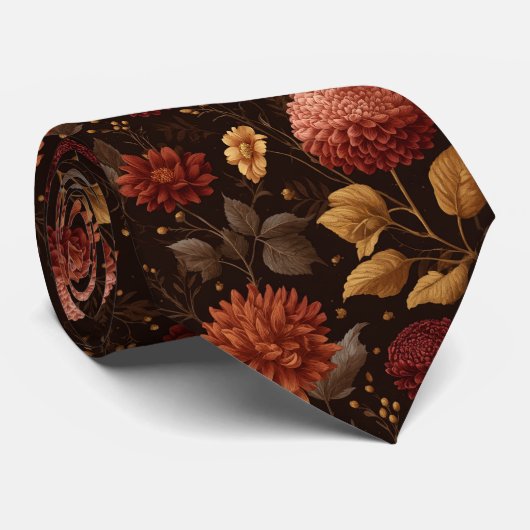 Herfst Dahlia Bloemen Herfst Bruiloft Stropdas (Opgerold)