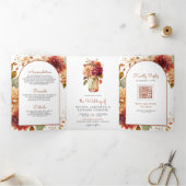 Herfst Dahlia Bloemen Mason Jar QR Code Bruiloft Drieluik Uitnodiging (Binnen)