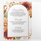 Herfst Dahlia Bloemen Mason Jar QR Code Bruiloft Drieluik Uitnodiging (Binnenzijde eerst)