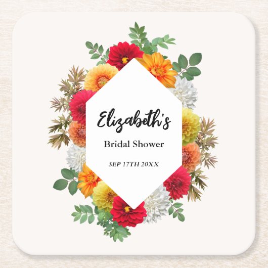 Herfst Dahlia Bloemige Bruiloftsshower Kartonnen Onderzetters (Voorkant)