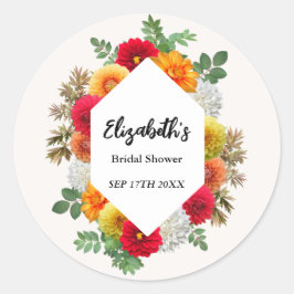 Herfst Dahlia Bloemige Bruiloftsshower Ronde Sticker