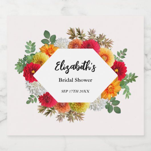 Herfst Dahlia Bloemige Bruiloftsshower Sparkling Wijnetiket (Enkel label)