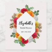 Herfst Dahlia Bloemige Bruiloftsshower Wijn Etiket (Enkel label)