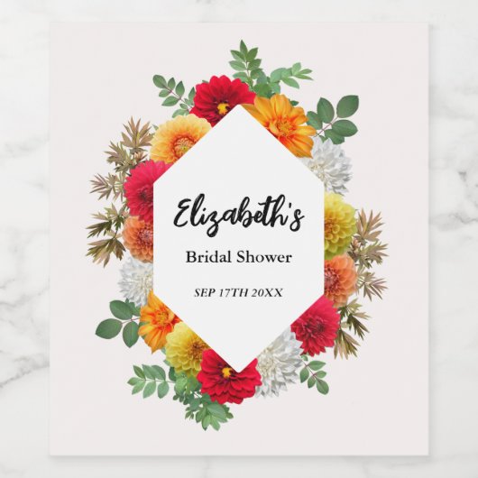 Herfst Dahlia Bloemige Bruiloftsshower Wijn Etiket (Enkel label)