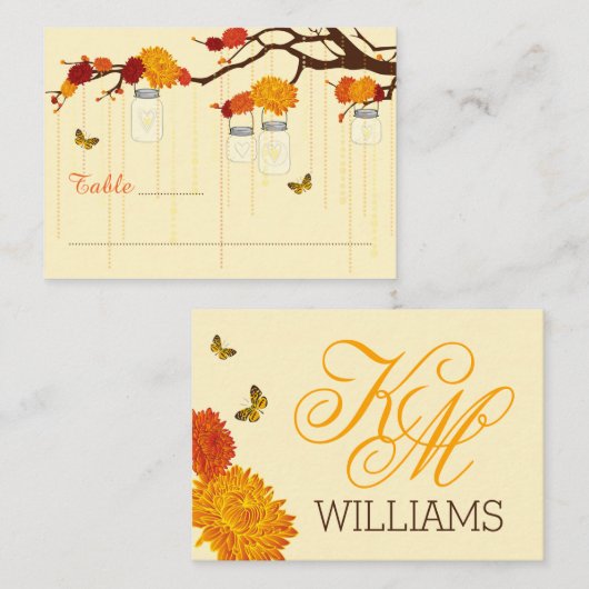 Herfst Dahlia Branch Moderne Trouwplaats Kaarten Plaatskaartje (Voorkant / Achterkant)