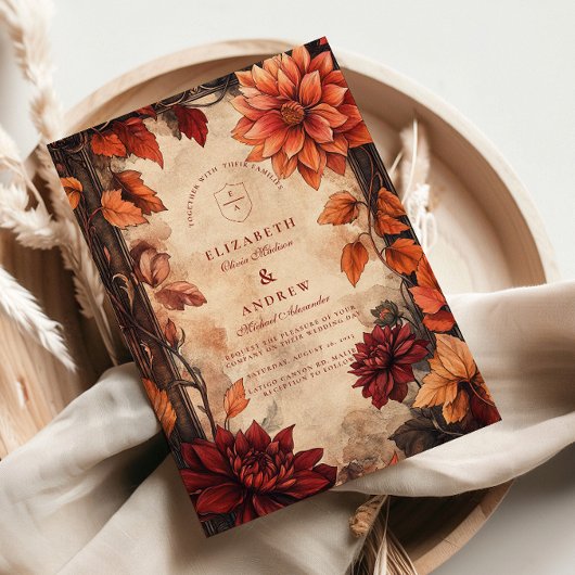 Herfst Dahlia Elegantie Bruiloft Kaart