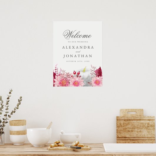 Herfst Dahlia en Pumpkin Wedding Welcome Poster (Keuken)