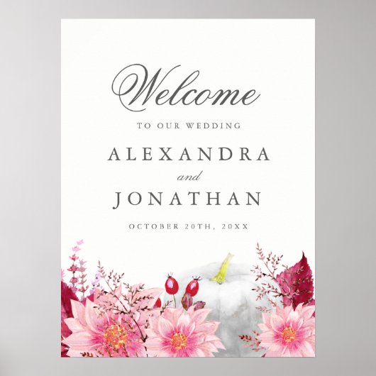 Herfst Dahlia en Pumpkin Wedding Welcome Poster (Voorkant)