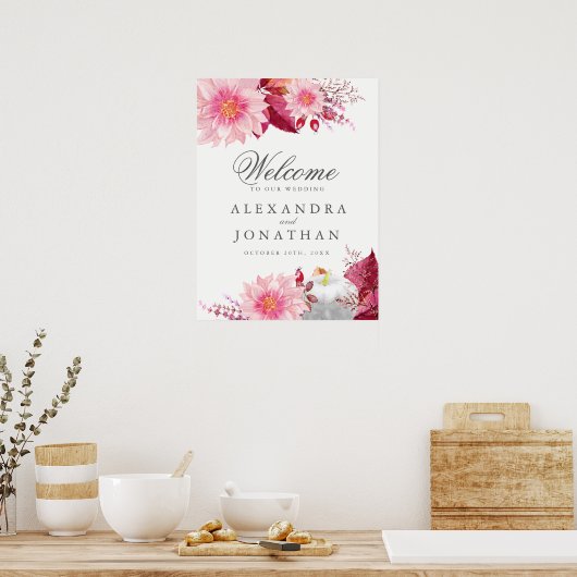 Herfst Dahlia en Pumpkin Wedding Welcome Poster (Keuken)