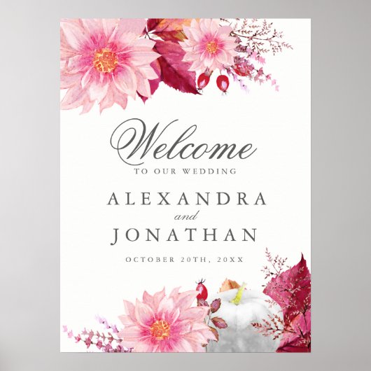 Herfst Dahlia en Pumpkin Wedding Welcome Poster (Voorkant)