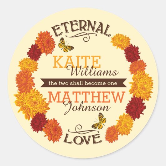 Herfst Dahlia krans bruiloft label (Voorkant)