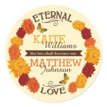 Herfst Dahlia krans bruiloft label