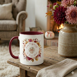 Herfst Dahlia Krans Schrift Pompoen Mok