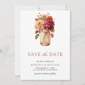 Herfst Dahlia Mason Pot Foto Bruiloft Save The Date (Voorkant)