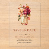 Herfst Dahlia Mason Pot Huwelijk Save the Date Acryl Uitnodigingen (Voorkant)