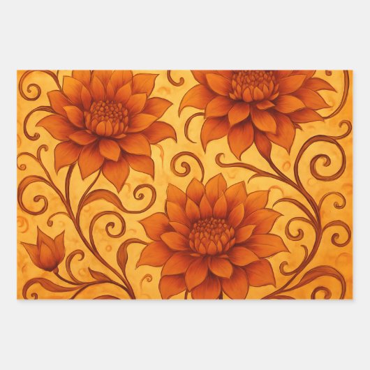 Herfst Dahlia Zonsopgang en -ondergang Inpakpapier Vel (Voorkant)