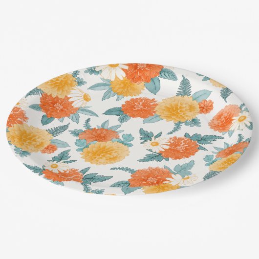 Herfst Dahlias Floral Waterverf Pattern Papieren Bordje (Gekanteld)