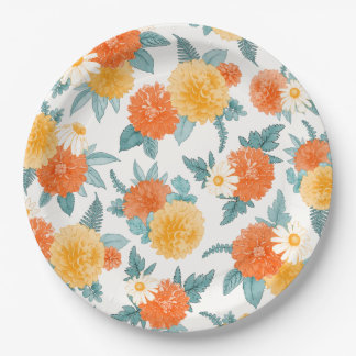 Herfst Dahlias Floral Waterverf Pattern Papieren Bordje