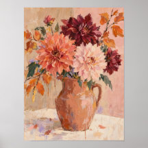 Herfst Dahlias in Terracotta Vaas – Bloemen Muur K