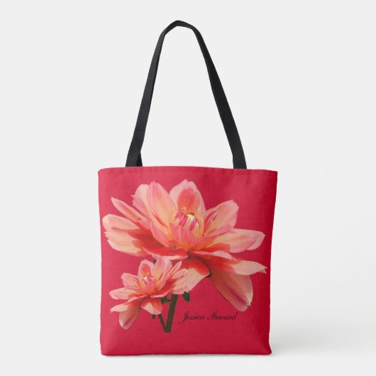 "Herfst Dahlias" Rood alles-over-druk schouder Tas (Achterkant)