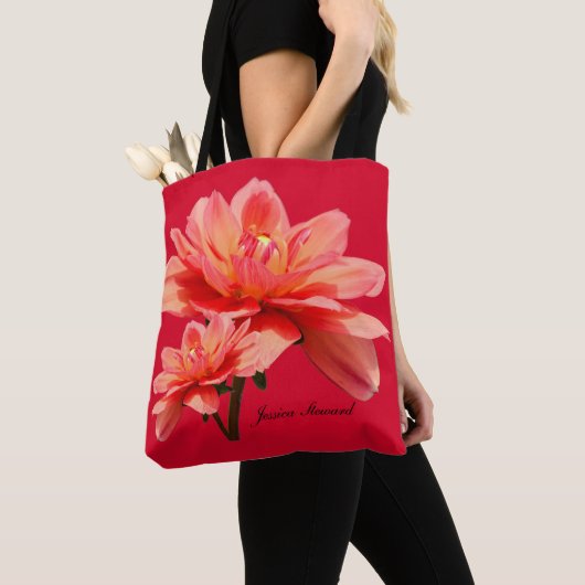 "Herfst Dahlias" Rood alles-over-druk schouder Tas (Dichtbij)