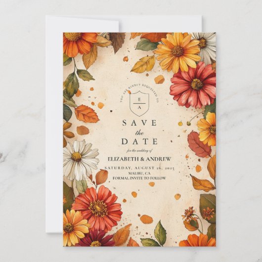 Herfst Daisy Bloemenbruiloft Save The Date (Voorkant)