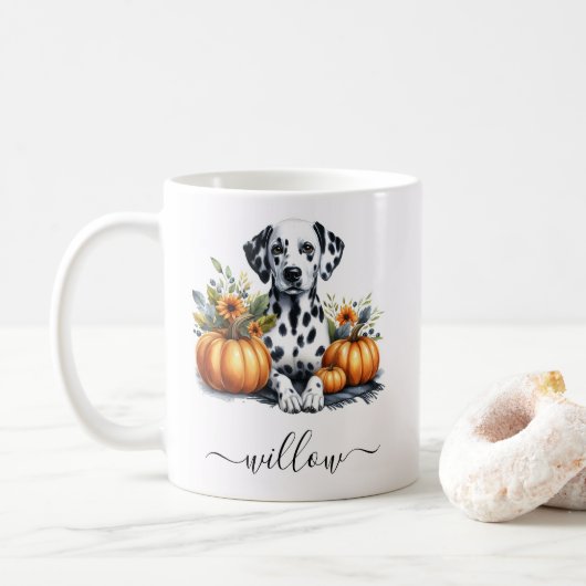 Herfst Dalmatische hond Mok met gepersonaliseerde  (Met donut)